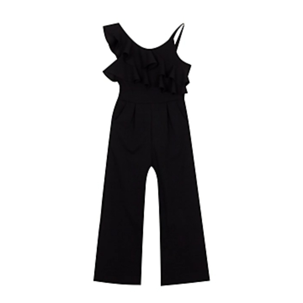 RARE EDITIONS GIRLS RUFFLE ONE SHOULDER JUMPSUIT SIZE 12 BLACK